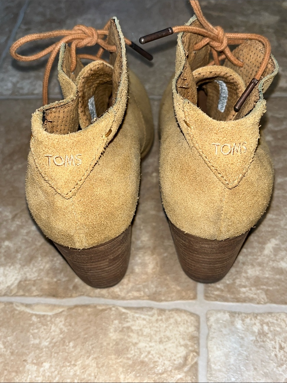 Toms Women's Suede Lace-Up Ankle Booties in Tan - Picture 5 of 12